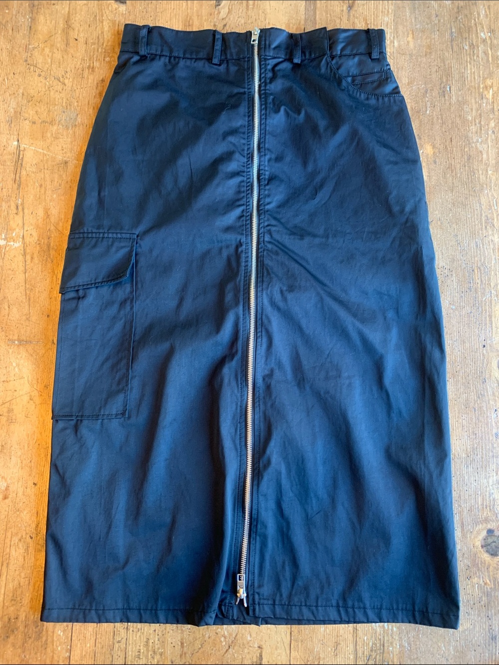 Zara Black  Zip-Front Midi Skirt